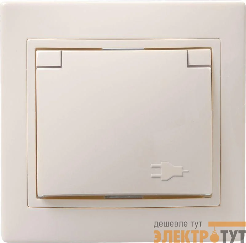 Розетка 1-м СП Кварта РСбш10-3-ККм 16А IP20 с заземл. защ. шторки с крышкой крем. IEK ERK12-K33-16-DM
