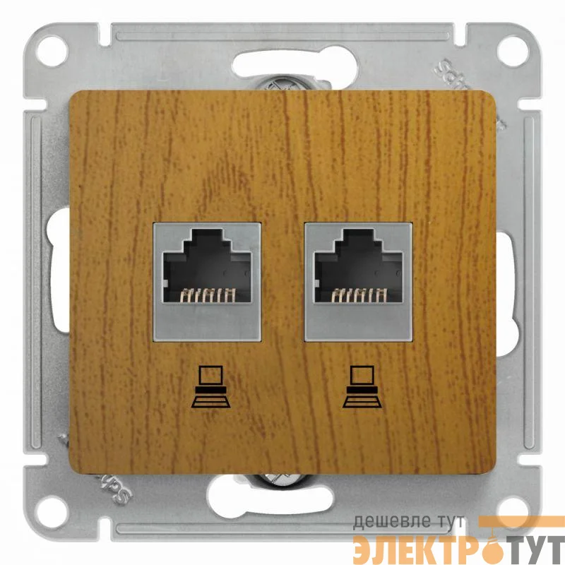 Механизм розетки комп. 2-м Glossa RJ45+RJ45 кат.5е дуб. SchE GSL000585KK