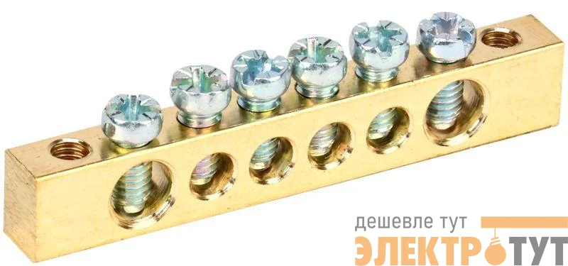 Шина PEN "земля-ноль" 6х9мм 6/2 (6групп/крепеж по краям) IEK YNN11-06-100