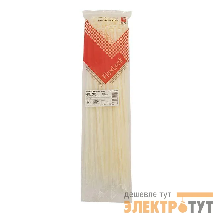 Хомут P6.6 4.8х380 FlexLock стандартный бел. (уп.100шт) PROxima EKF plc-fl-ctsw-4.8x380