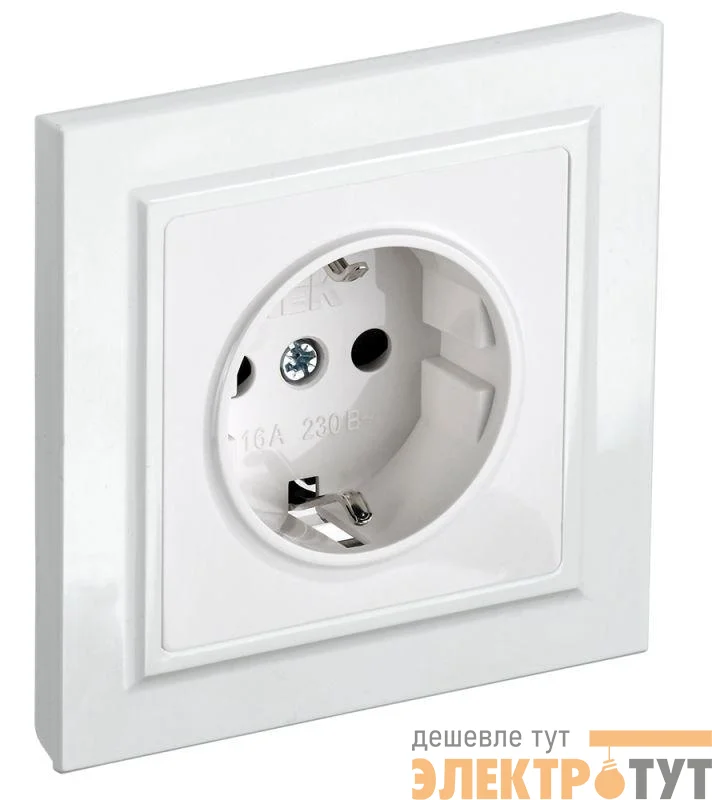 Розетка BRITE РСР14-1-0-БрБ 16А в сборе с заземл. защ. шторки бел. IEK BR-R14-16-K01-F