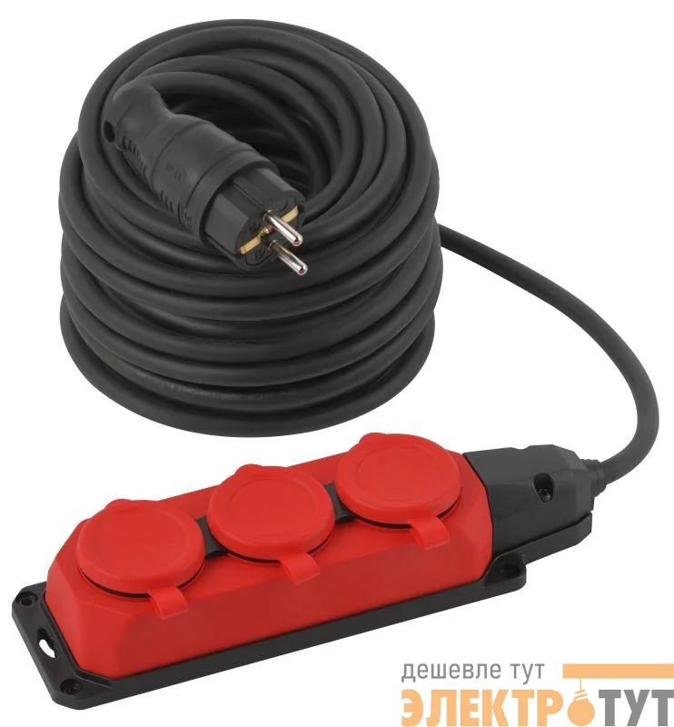 Удлинитель силовой UK-3e-3x1.5-30m-IP44(KG) с заземлением 3 розетки каучук 30м КГ 3х1.5кв.мм IP44 Эра Б0057582