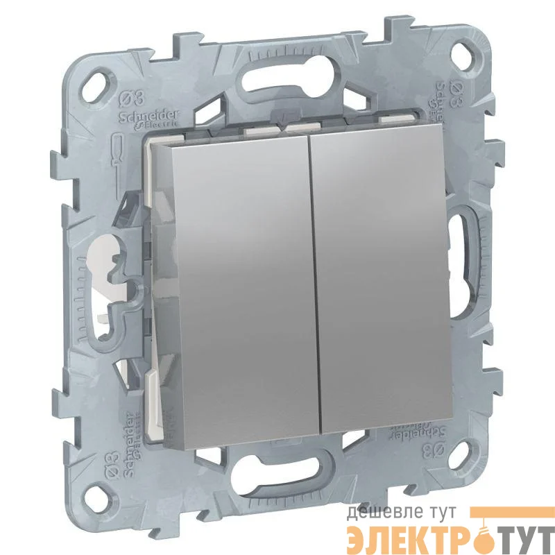 Переключатель перекрестный 2-кл. 2мод. СП Unica New IP21 (2х(сх. 7)) 250В 10AX алюм. SchE NU521530