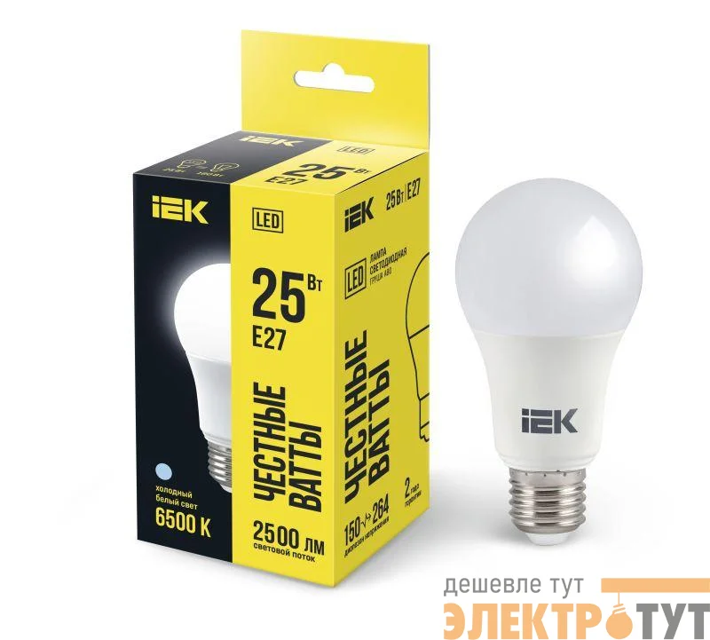 Лампа светодиодная 25Вт A80 грушевидная 6500К холод. бел. E27 230В IEK LLE-A80-25-230-65-E27