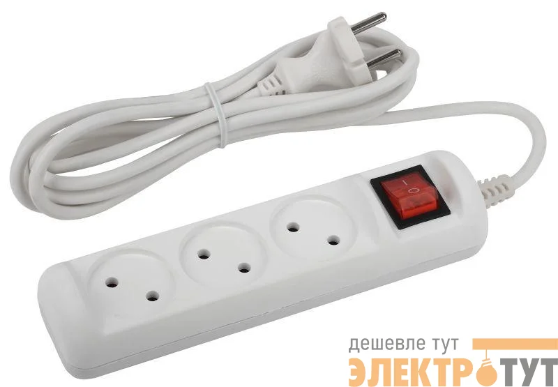 Удлинитель 3х3м без заземл. 10А IP20 U-3s-3m-2х1 ПВС 2х1 с выкл. Эра Б0044050