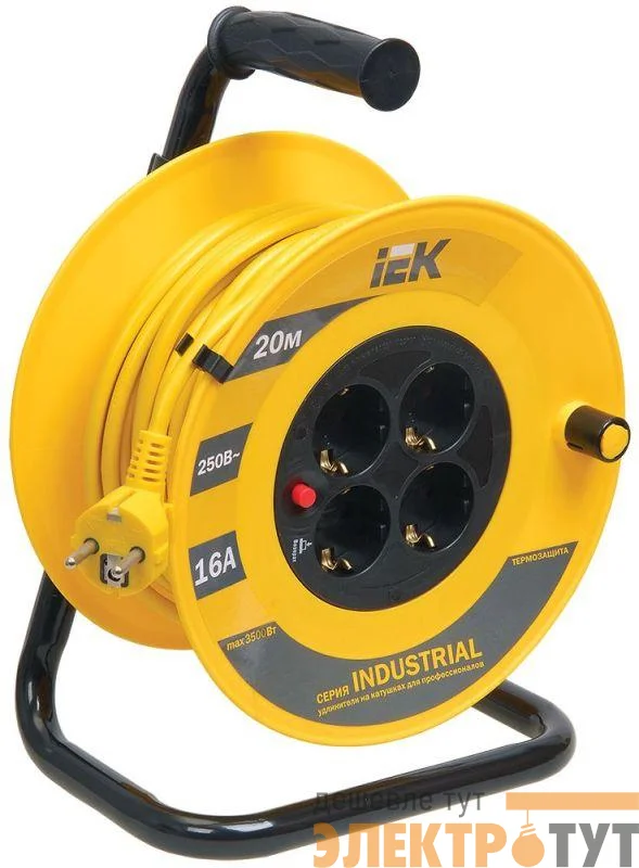 Удлинитель на катушке 4х20м с заземл. 16А IP20 Industrial УК20 3х1.5 термозащита IEK WKP15-16-04-20