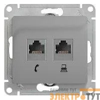 Механизм розетки комп. + телеф. 2-м СП Glossa RJ11 + RJ45 CAT.5E алюм. SchE GSL000385