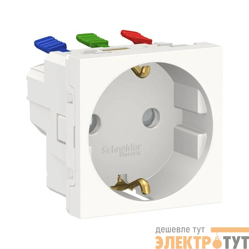 Розетка 1-м СП 2мод. Unica Modular 16А IP21 250В с заземл. защ. шторки быстрозажим. клеммы бел. SchE NU305718