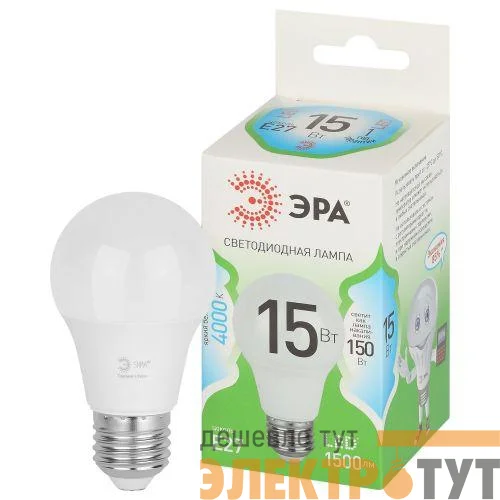 Лампа светодиодная GREEN LINE A60-15W-840-E27 GL 15Вт груша 4000К яркий свет бел. E27 Эра Б0067128