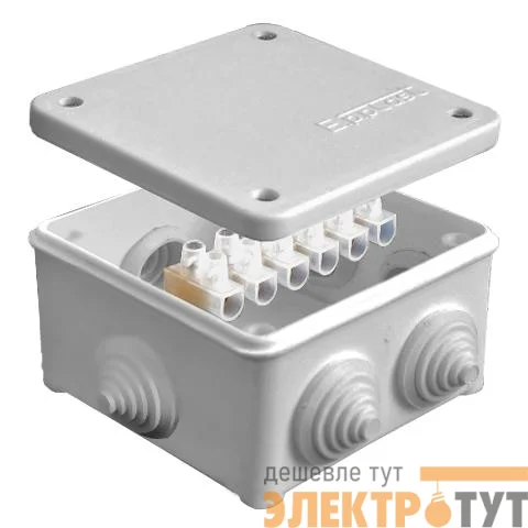 Коробка распределительная ОП 85х85х45мм IP54 с клемм. 7 выходов 3 гермоввода 10А 6 контактов крышка на винтах сер. Epplast 130114