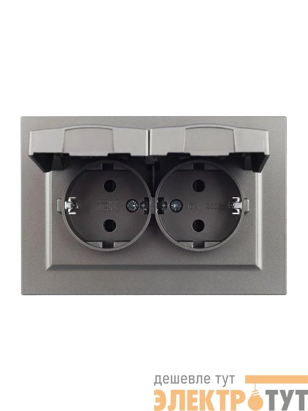Розетка 2-м СП BRITE РСбш12-3-44-БрС 16А в сборе IP44 с крышкой сталь IEK BR-R26-16-44-K46-F