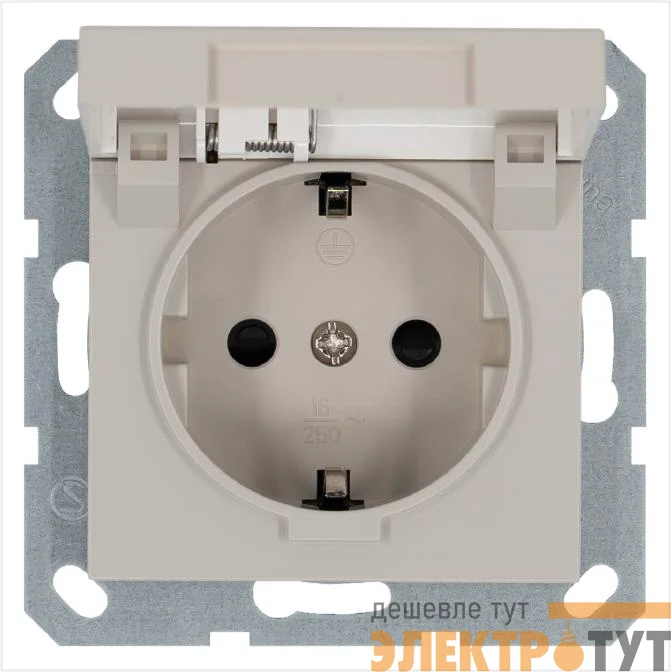 Розетка 1-м Shuko 16А IP20 с заземл. защ. шторки с крышкой механизм тауп Jasmart G5505T