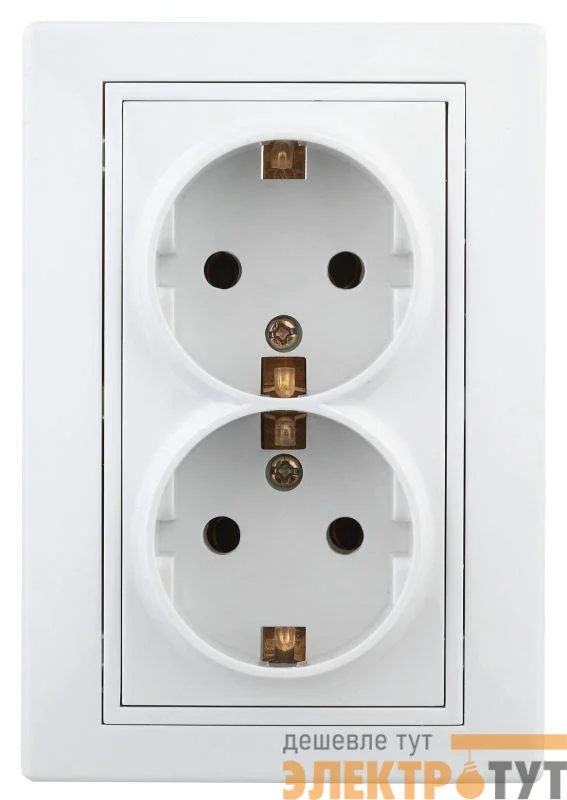 Розетка 2-м СП Plano 1-208-01 16А IP20 250В 2х2P+E Schuko защ. шторки бел. Intro Б0053933