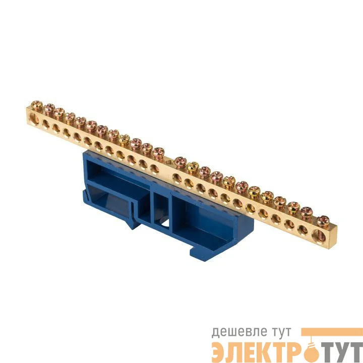 Шина нулевая N 6х9 24 отвер. латунь синий изолятор на DIN-рейку EKF sn0-63-24-d