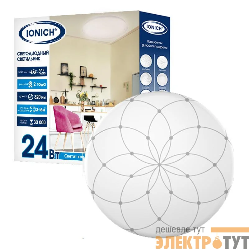 Светильник светодиодный 2219 24Вт 4000К IP20 1680лм d320х60мм бытовой настенно-потолочный IONICH 1698
