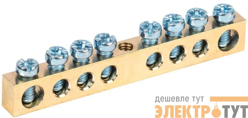 Шина PEN "земля-ноль" 6х9мм 8/1 (8групп/крепеж по центру) IEK YNN10-08-100