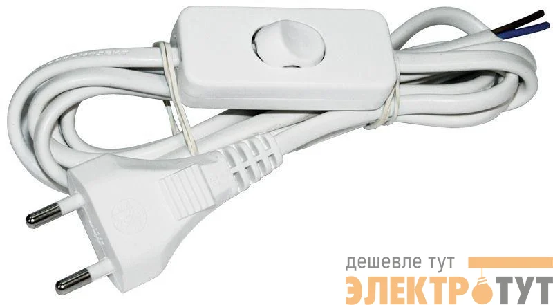 Шнур для бра 2х2м без заземл. 6А IP20 УШ-1КВ опрессованный с эл. вилкой + выкл. IEK WUP20-02-K01