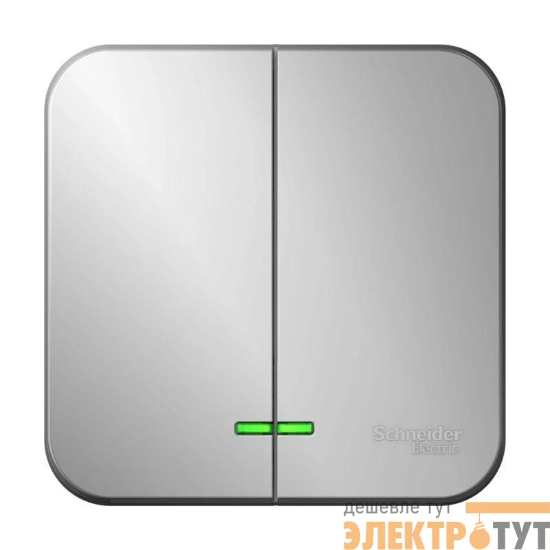 Выключатель 2-кл. ОП Blanca 10А IP20 (сх. 5) 250В с подсветкой алюм. SchE BLNVA105103