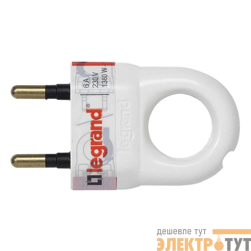Вилка электрич. каб. Helium 6А 2P+E прямая бел. Leg 050162