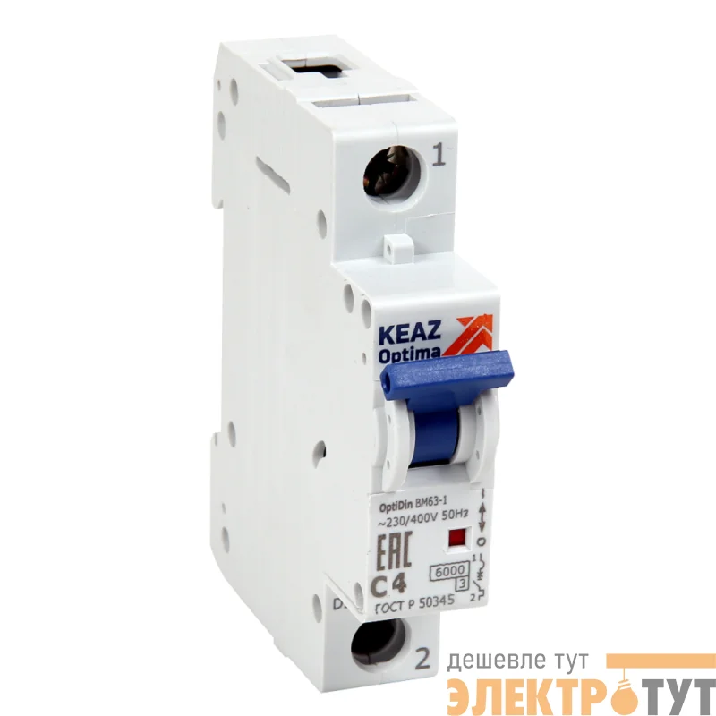 Выключатель автоматический модульный 1п B 50А 6кА OptiDin BM63-1B50-УХЛ3 КЭАЗ 260496