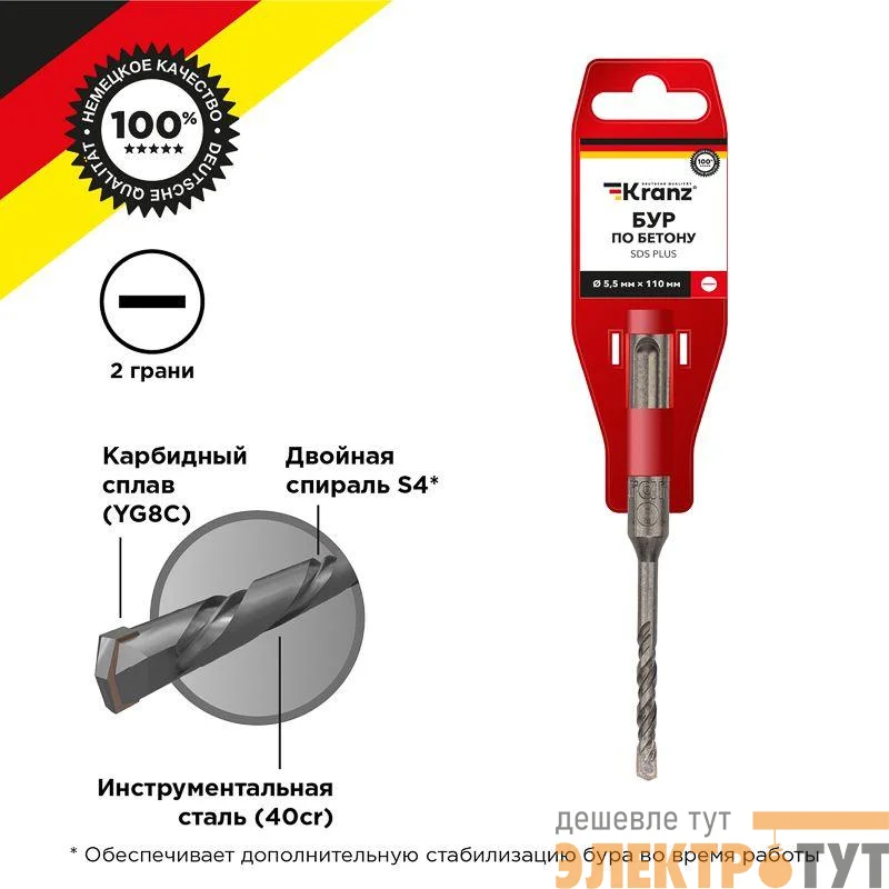Бур по бетону 5.5x110x50мм SDS PLUS Kranz KR-91-0003