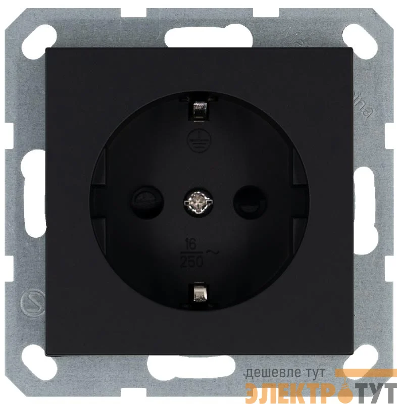 Розетка 1-м Shuko 16А IP20 с заземл. защ. шторки механизм черн. матов. soft touch Jasmart G5501PB