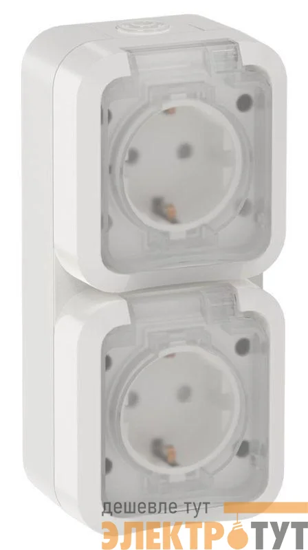 Розетка 2-м ОП TORS 16А IP55 TS332 вертик. с заземл. с крышкой бел. IEK TS-R26-16-55-V-K01