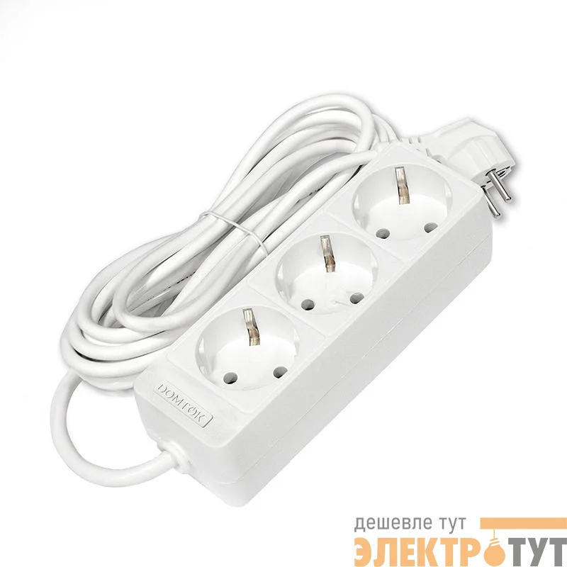 Удлинитель 3х5м с заземл. 10А IP20 2.2кВт ПВС 3х0.75 бел. DOMTOK 2376