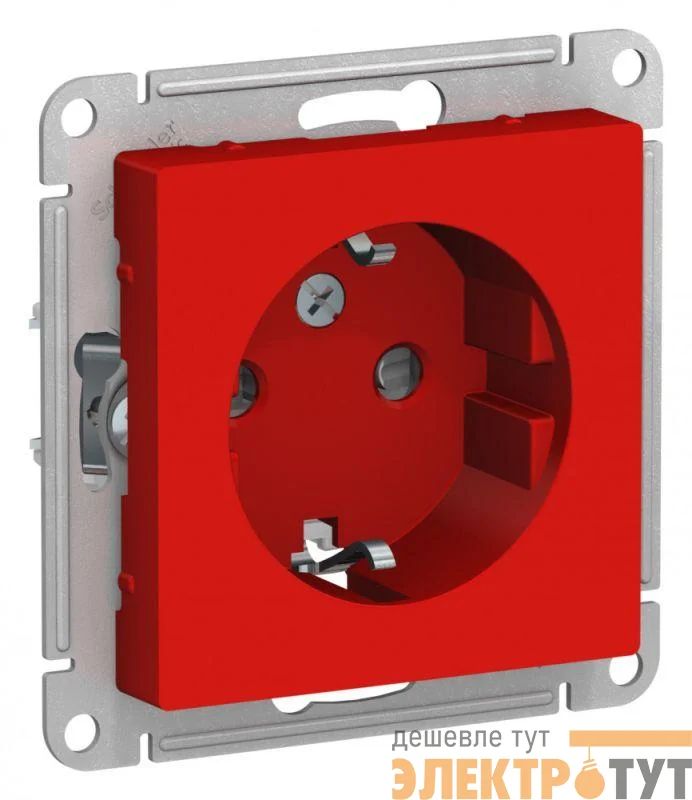 Механизм розетки 1-м СП AtlasDesign 16А IP20 с заземл. защ. шторки красн. SchE ATN002045