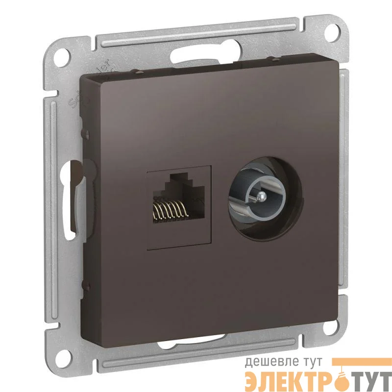 Розетка компьютерная + телевизионная 2-м AtlasDesign RJ45 кат.5E + TV механизм мокко SE ATN000689