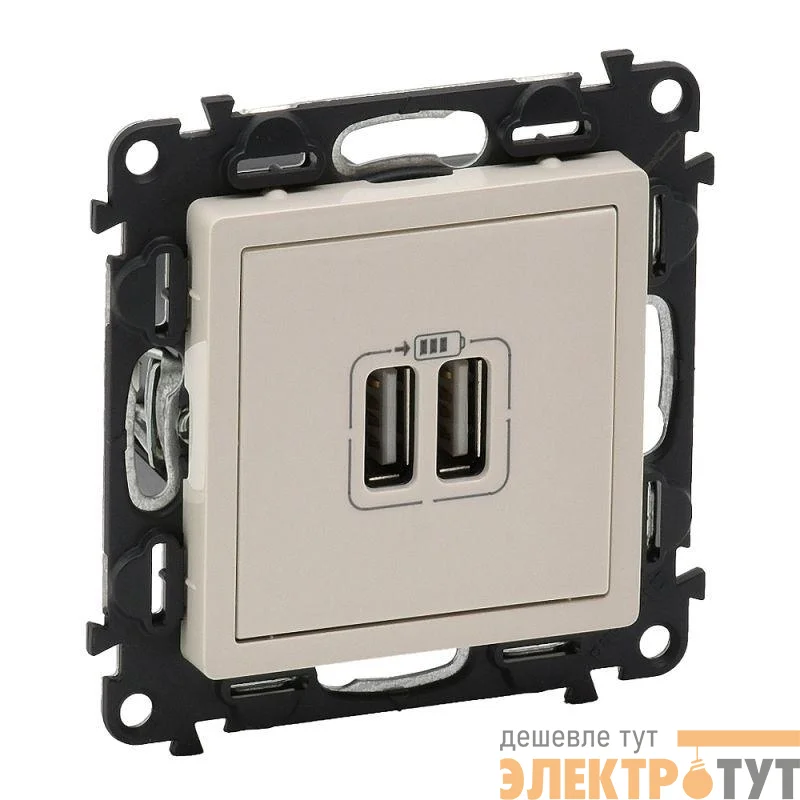Механизм розетки USB 2-м Valena Life 240В/5В 1500мА с лицевой панелью сл. кость Leg 753512