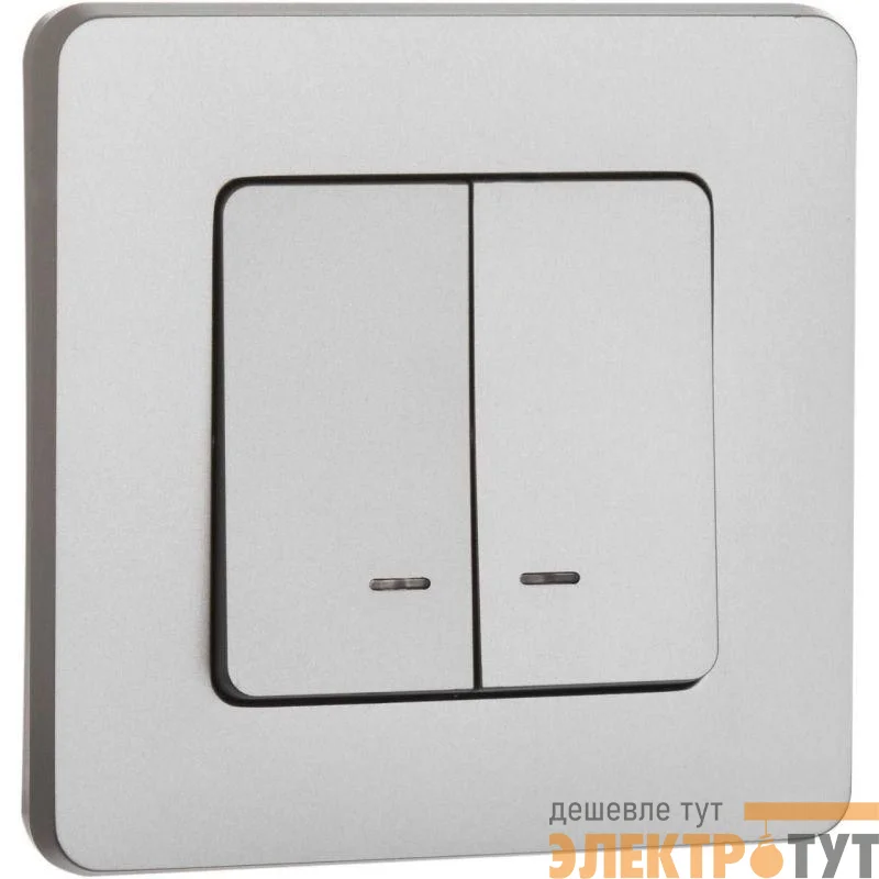 Выключатель 2-кл. Inspiria 10А IP20 250В 10AX с подсветкой/индикацией механизм алюм. IEK 673632