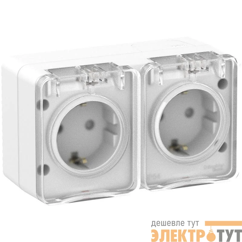 Розетка 2-м ОП AtlasDesign PROFI 16А IP54 заземл. защ. шторки бел. SE ATN540126