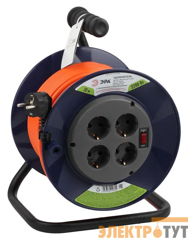 Удлинитель силовой RPx-4es-3x1.0-30m на пластик. катушке с/з 4гнезда 30м ПВС 3х1 Эра Б0046847