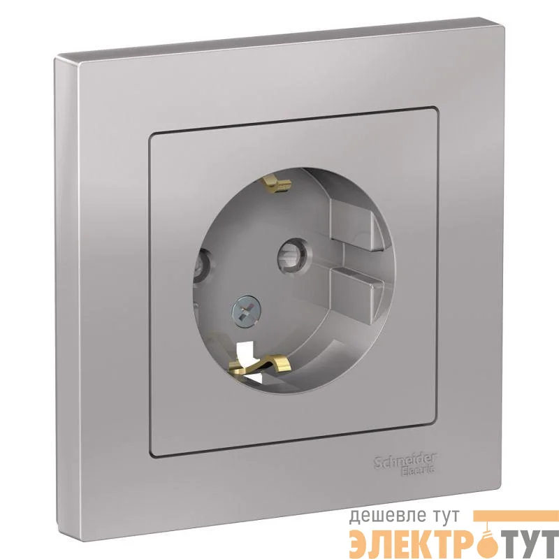 Розетка 1-м СП AtlasDesign 16А IP20 с заземл. защ. шторки в сборе алюм. SE ATN000344