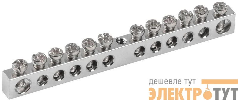Шина PEN "земля-ноль" 6х9мм 12/1 Ni (12групп/крепеж по центру) IEK YNN10-12-100-N