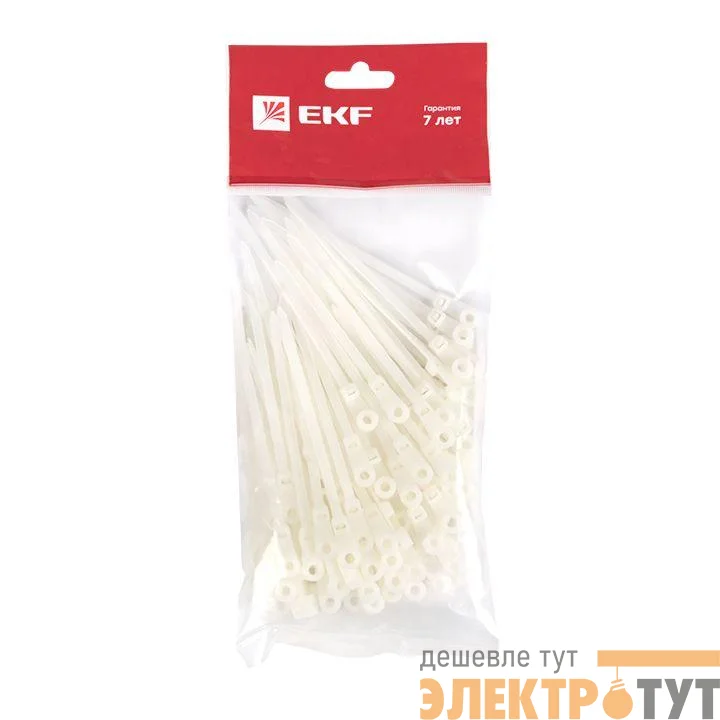 Хомут кабельный 3.6х100 нейл. бел. с отверстием для крепления (уп.100шт) EKF plc-c-o-3.6x100