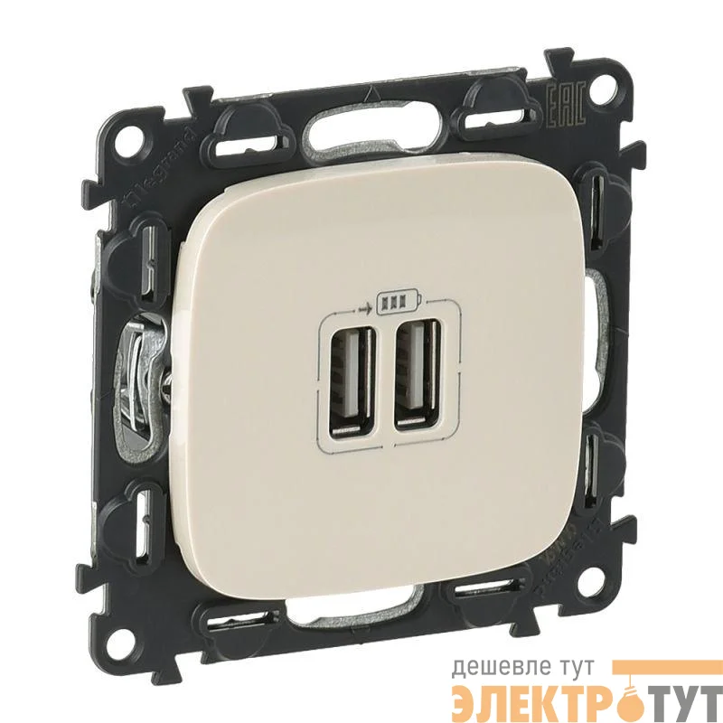 Устройство зарядное Valena Allure с 2-мя USB-разьемами 240В/5В 1500мА с лиц. панелью сл. кость Leg 754996