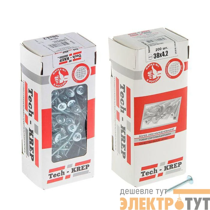 Саморез для тонкого метал. листа 4.2х38 (уп.200шт) коробка Tech-Krep 102143