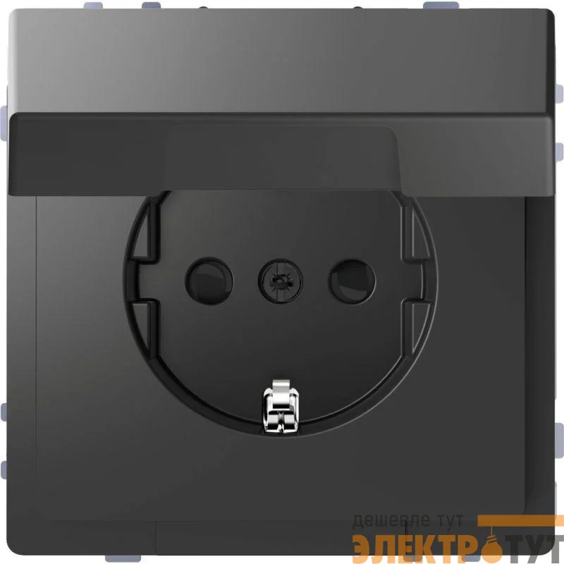 Розетка 1-м СП Merten D-Life 16А IP20 с заземл. с крышкой SD антрацит SchE MTN2310-6034