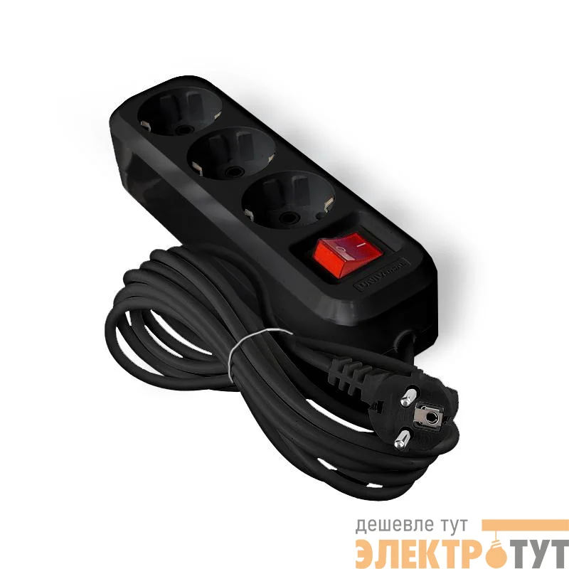 Удлинитель 3х5м с заземл. 16А IP20 S-303 ПВС 3х1 с выкл. черн. UNIVersal 2021