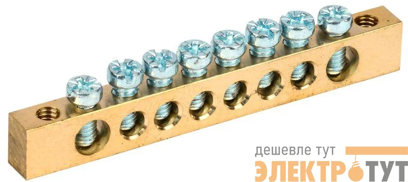 Шина PEN "земля-ноль" 6х9мм 8/2 (8групп/крепеж по краям) IEK YNN11-08-100