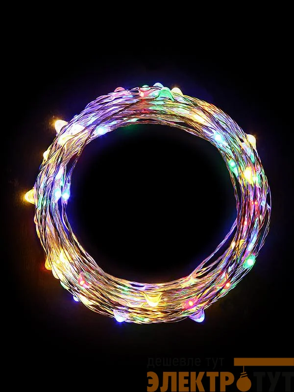 Гирлянда светодиодная "Разноцветные нити" 1.5м 30LED мультиколор в виде капель элементы питания 3хAA (не в компл.) КОСМОС KOCNL-EL114_multy