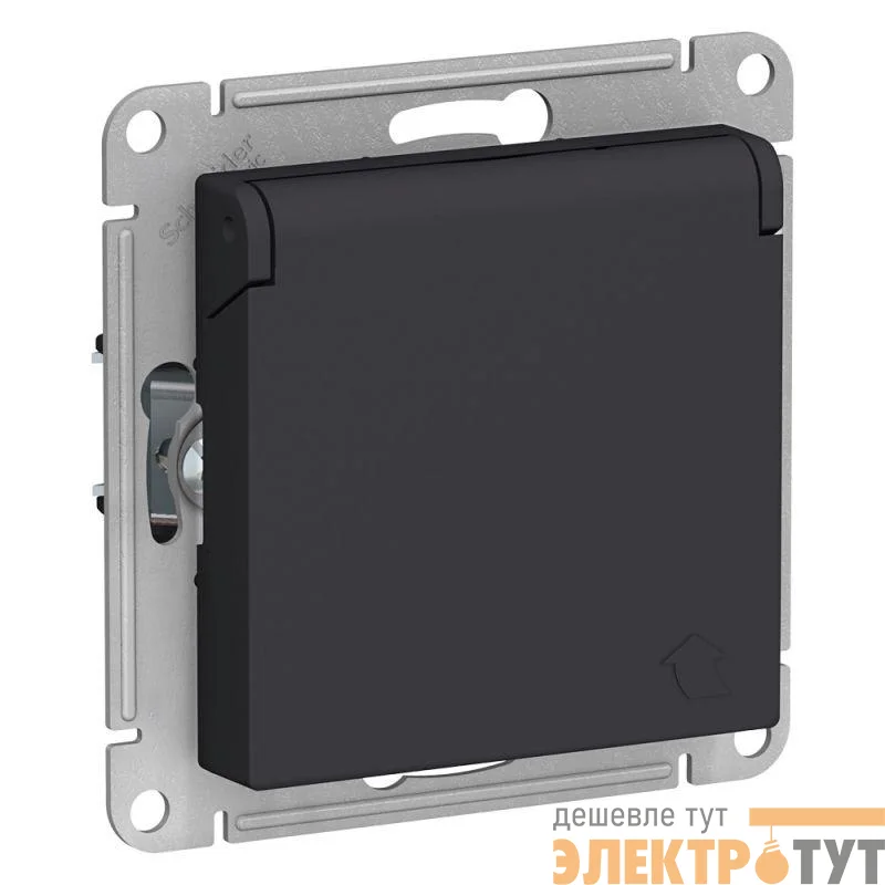 Розетка 1-м СП AtlasDesign 16А IP20 с заземл. защ. шторки с крышкой механизм карбон SE ATN001046