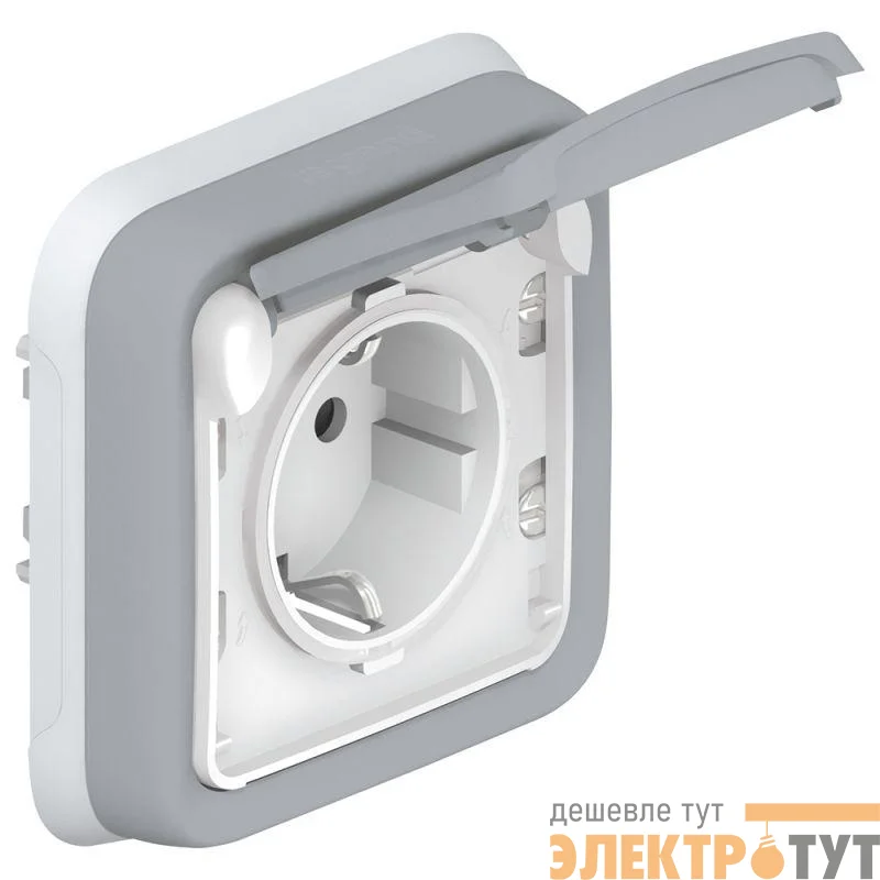 Розетка 1-м СП Plexo с защ. крышкой с заземл. с супр. IP55 сер. Leg 069833