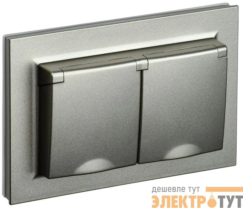 Розетка 2-м СП BRITE РСбш12-3-44-БрШ 16А в сборе IP44 с крышкой шампань IEK BR-R26-16-44-K37-F