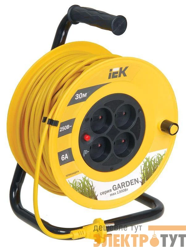 Удлинитель на катушке 4х30м без заземл. 6А IP20 Garden УК30 2х0.75 термозащита IEK WKP23-06-04-30