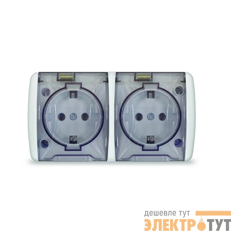 Розетка 2-м ОП Клио 16А IP54 с заземл. с прозр. крышкой бел. Universal К2232