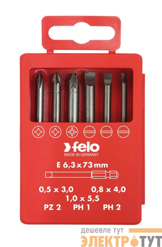Набор бит SL/PZ/PH Industrial 73мм в кейсе 6 бит FELO 03092716