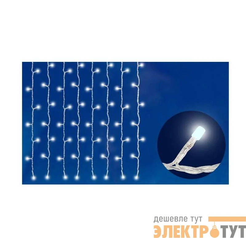 Гирлянда занавес светодиод. ULD-C1515-160/DTA WHITE IP20 с контроллером 160led 1.5х1.5м прозр. бел. UNIEL 06738